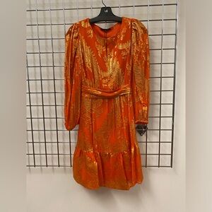 NWT KOBI HALPERIN Dress Papaya w Gold XS